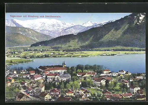 AK Tegernsee, Ortspartie mit Blauberg und Schildenstein