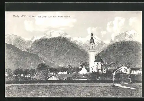 AK Unter-Flintsbach, Ortspartie mit Blick auf den Wendelstein