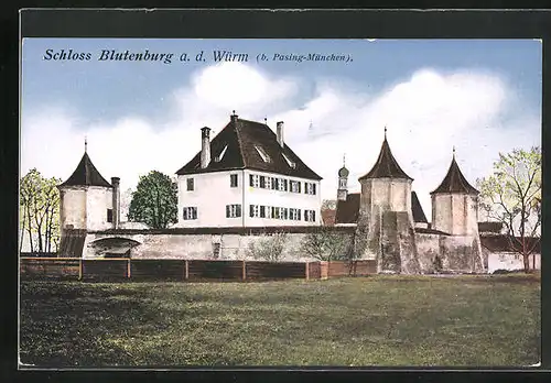 AK München-Obermenzing, Blutenburg, Schlossanlage mit Mauer und Stall