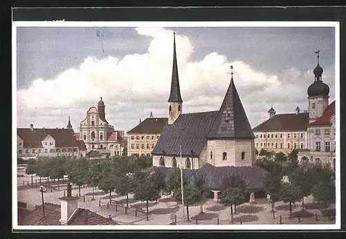 AK Altötting, Blick vom Kapellplatz auf die Basilika St. Anna