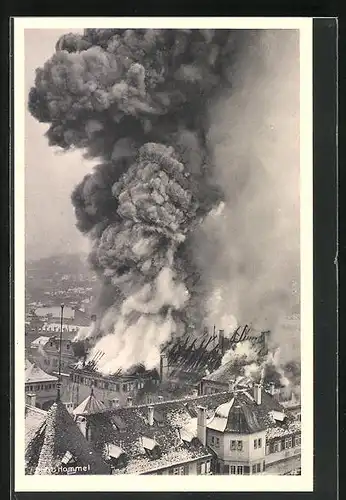 AK Stuttgart, Brand des Alten Schlosses 1931, Räuchersäule aus dem Ostturm