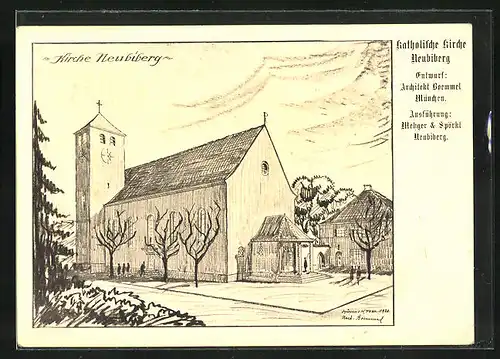 Künstler-AK Neubiberg, Katholische Kirche