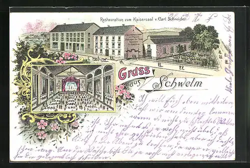 Lithographie Schwelm, Restaurant zum Kaisersaal v. Carl Schneider