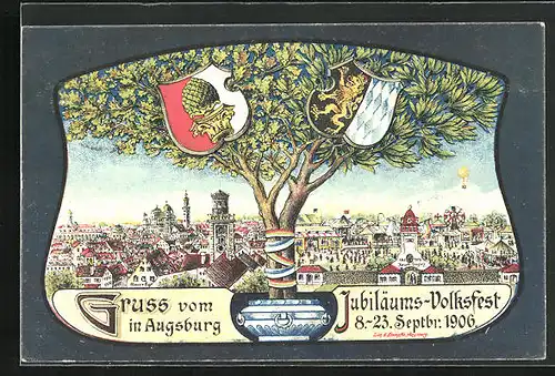 Künstler-AK Augsburg, Jubiläums-Volksfest 1906, Panorama