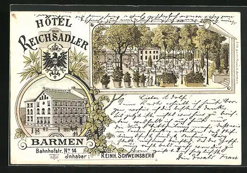 Lithographie Barmen, Hotel zum Reichsadler, Bahnhofstrasse 14