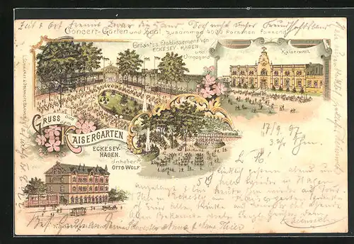 Lithographie Hagen-Eckesey, Gasthaus Kaisergarten, Kaisersaal