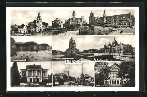 AK Leipzig, Neues Rathaus, Augustusplatz, Hauptbahnhof