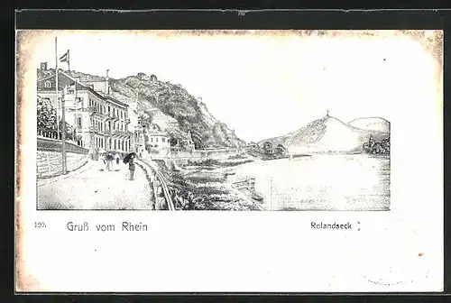 AK Rolandseck, Blick entlang Strasse am See