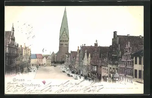 AK Lüneburg, Strasse am Sand mit Kirchturm