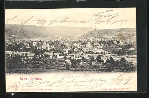 AK Hann. Münden, Panorama der Stadt von einer Anhöhe