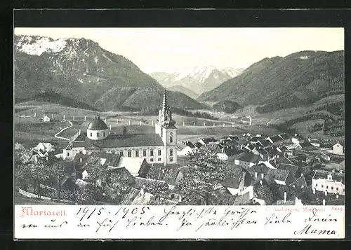 AK Mariazell, Kirche gegen Berglandschaft