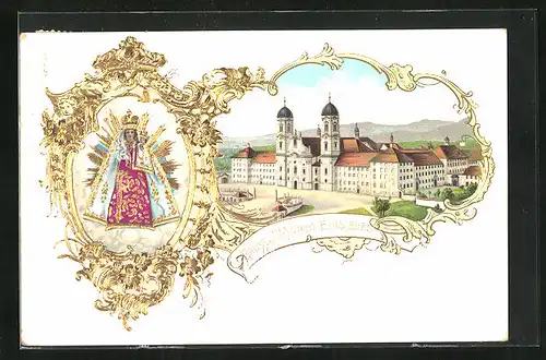 Lithographie Einsiedeln, Maria Einsiedel, Kloster, Gnadenbild