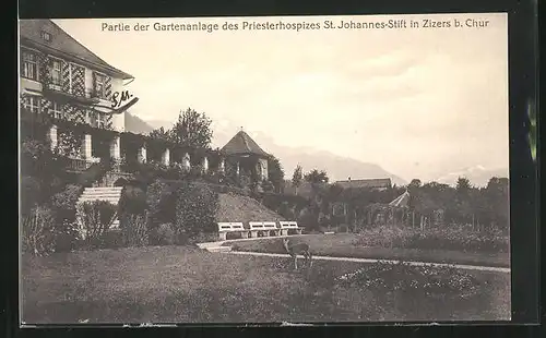 AK Zizers /Chur, Partie der Gartenanlage des Priesterhospizes St. Johannes-Stift