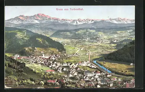 AK Turbenthal, Panorama mit Blick zu den Bergen