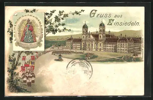Lithographie Einsiedeln, Kloster, Gnaden-Mutter