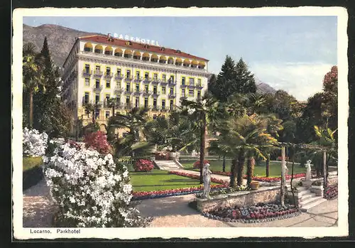 AK Locarno, Parkhotel mit Gartenanlage