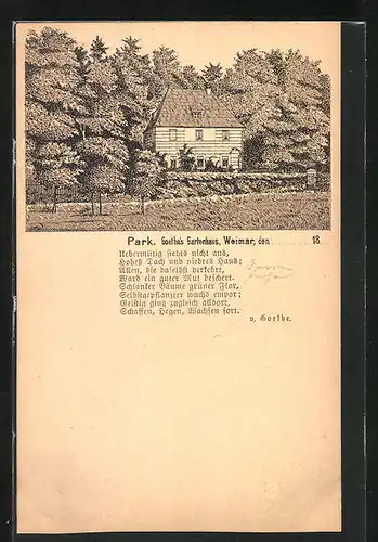 Lithographie Weimar, Goethes Herrenhaus am Park, früher Druck