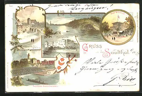 Lithographie Halle /Saale, Eingang zur Ruine Moritzburg, Schloss Giebichenstein