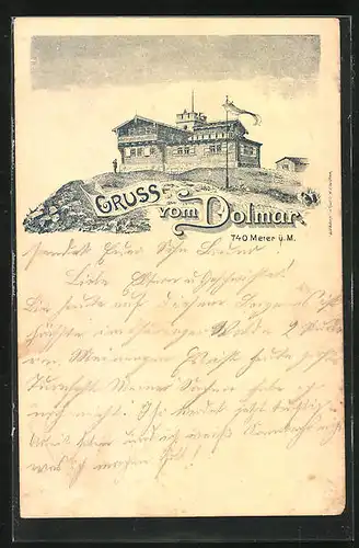 Lithographie Meiningen, Gasthaus auf dem Dolmar