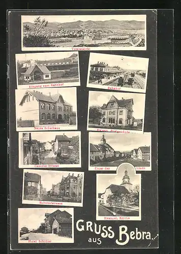 AK Bebra, Hotel Schlüter, Unter der Linde, Casseler Strasse, Bahnhof