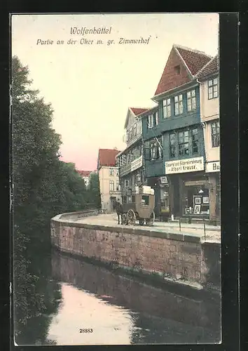 AK Wolfenbüttel, Strasse an der Oker mit Glaserei Albert Krause