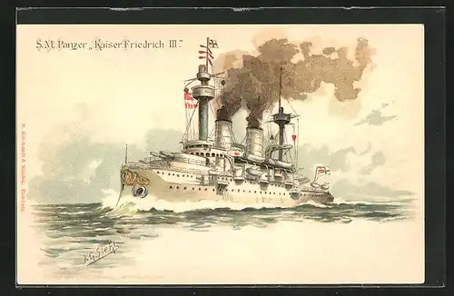 Künstler-AK Johann Georg Siehl-Freystett: Kriegsschiff, SM Panzer Kaiser Friedrich III.