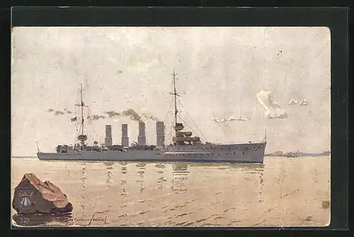 Künstler-AK Kriegsschiff SMS Stralsund