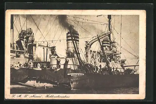 AK Kriegsschiff SMS Nassau, Kohlenübernahme