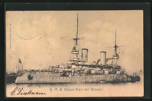 AK Kriegsschiff S. M. S. Kaiser Karl der Grosse vor der Küste