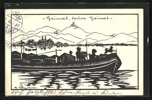 Künstler-AK Marta Sachse-Schubert: Schattenbild, Heimat, teure Heimat, Kahnfahrt