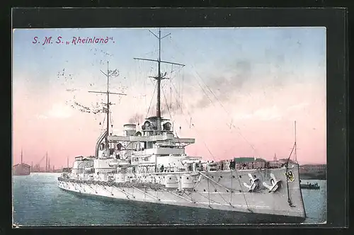 AK Kriegsschiff S. M. S. Rehinland in Fahrt