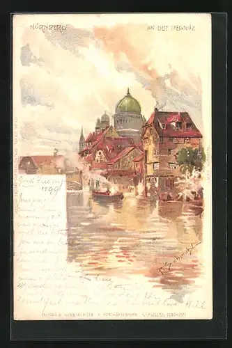 Künstler-AK P. Schmohl: Nürnberg, An der Pegnitz