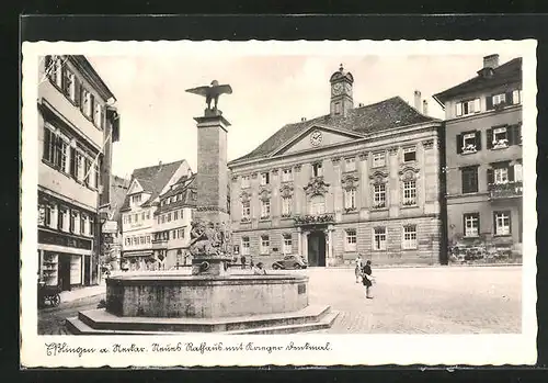 AK Esslingen /Neckar, Neues Rathaus mit Krieger Denkmal