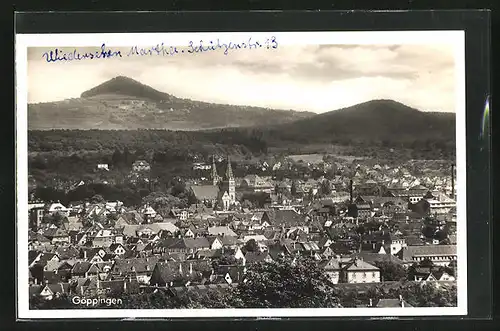 AK Göppingen, Totalansicht mit Kirche und Gebirge