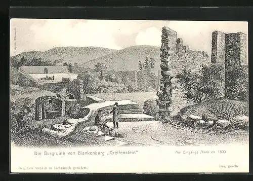 Künstler-AK Blankenburg i. Thür., Burgruine Greifenstein