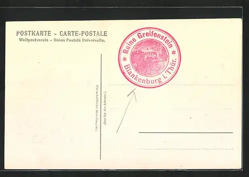 Künstler-AK Blankenburg i. Thür., Burgruine Greifenstein