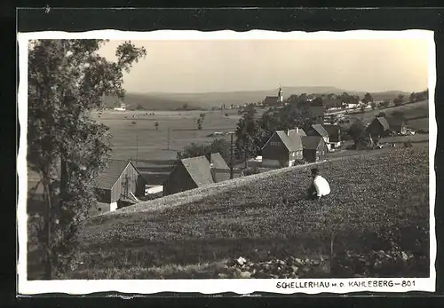 AK Schellerhau, Ortspartie m. d. Kahleberg und Mann