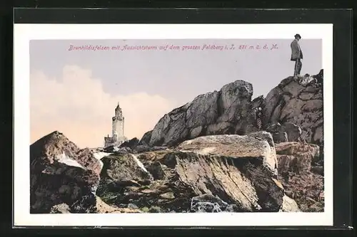AK Feldberg i. T., Brunhildisfelsen mit Aussichtsturm auf grossem Felberg
