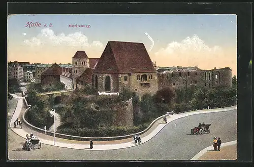 AK Halle a. S., Strassenpartie an der Moritzburg