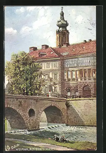 Künstler-AK Weimar, Brücke zum Residenzschloss