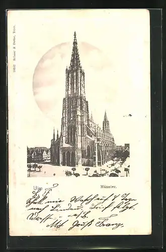 AK Ulm, Münster-Kirche mit Marktplatz