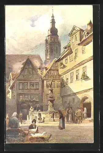 Künstler-AK Coburg, Blick in die Steingasse mit Moritzkirche