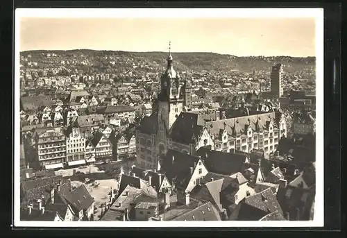 AK Stuttgart, Blick von der Stiftskirche auf Marktplatz und Rathaus