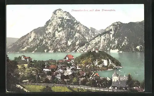 AK Traunkirchen, Ortspartie mit Traunstein