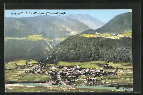 AK Obervellach /Mölltal, Gesamtansicht des Ortes mit Bergen