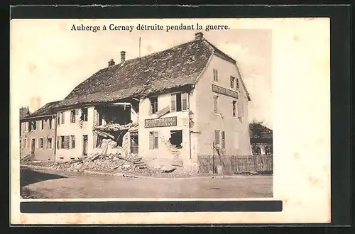 AK Cernay, Zerstörtes Gasthaus im Ort