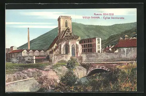 AK Vieux-Thann, Église bombardée