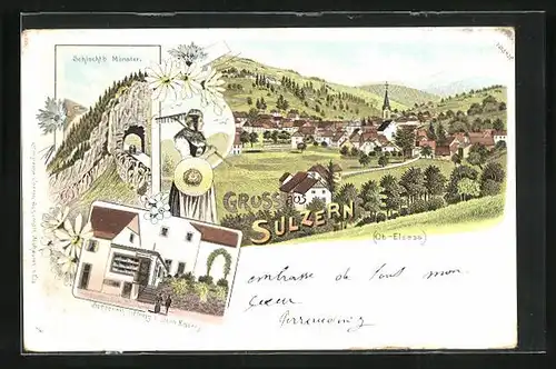 Lithographie Sulzern, Spezereihandlung v. Jean Knoery, Schlucht b. Münster
