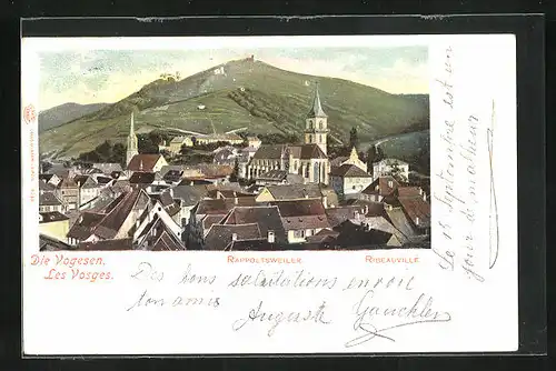 AK Rappoltsweiler /Ribeauvillé, Totalansicht mit Burgberg
