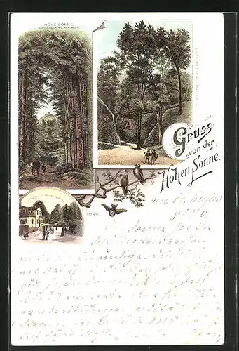 Lithographie Eisenach, Hotel und Gasthof zur Hohen Sonne, Durchblick zur Wartburg